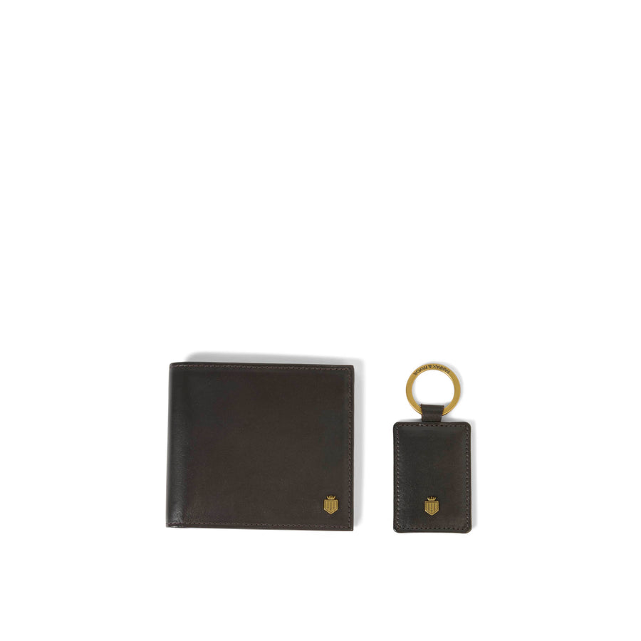 Wallet and Key Ring Gift Set - Wallet and Key Ring Set - Brown Leather