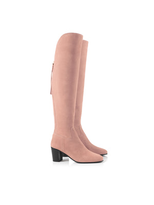 The Amira - Women's Over-the-Knee Heeled Boot - Pink Suede