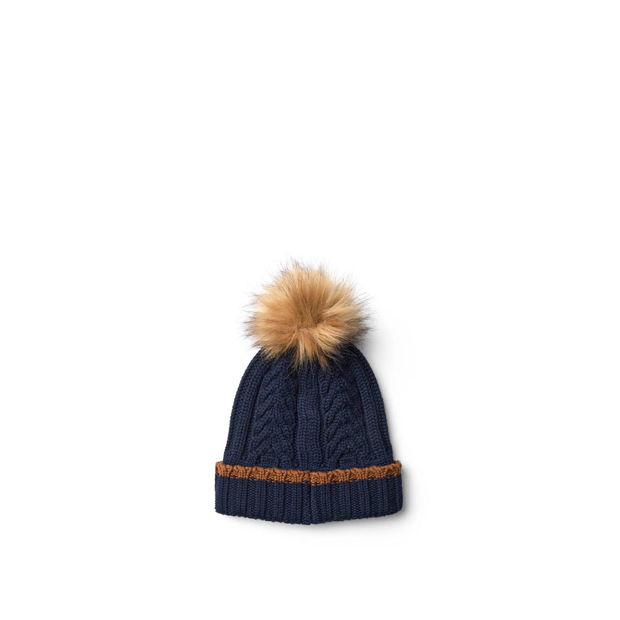 Cable Knit Bobble Hat - Navy - Soft Accessories