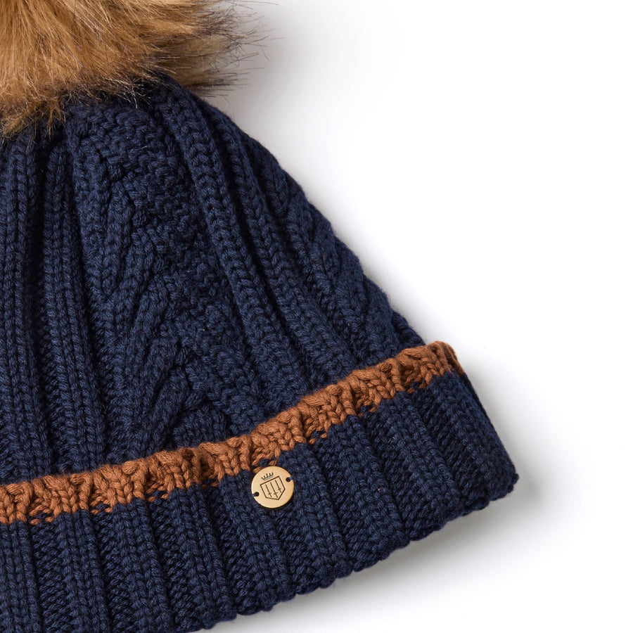 Cable Knit Bobble Hat - Navy - Soft Accessories