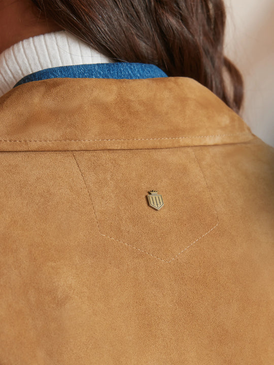 Ophelia - Women's Belted Blazer - Honey Tan Suede | Fairfax & Favor