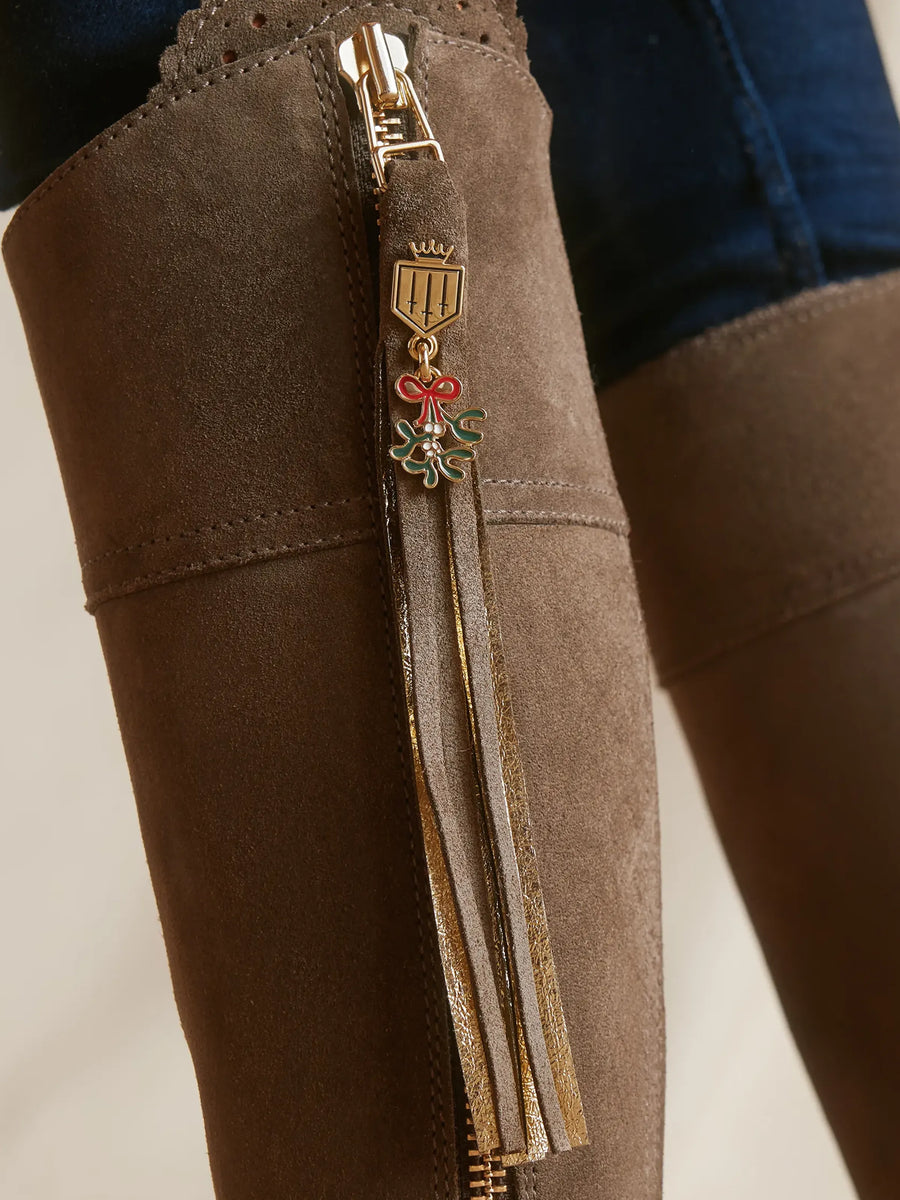 Boot Tassels - Women's Boots Tassels - Fog & Gold Mistletoe Charm Suede