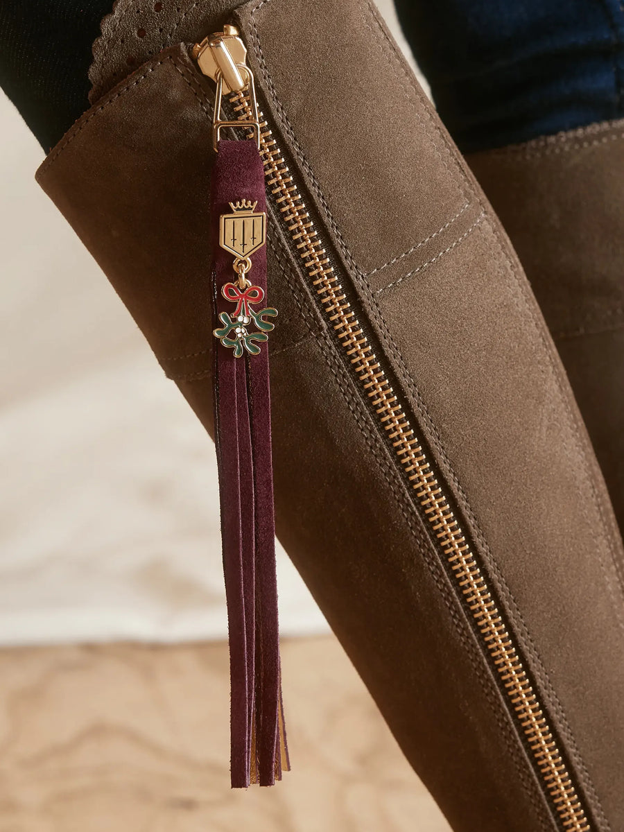 Boot Tassels - Women's Boots Tassels - Elderberry & Gold Mistletoe Charm Suede