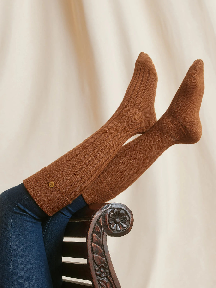 Merino Knee High Socks - Women's Socks - Merino Wool - Tan
