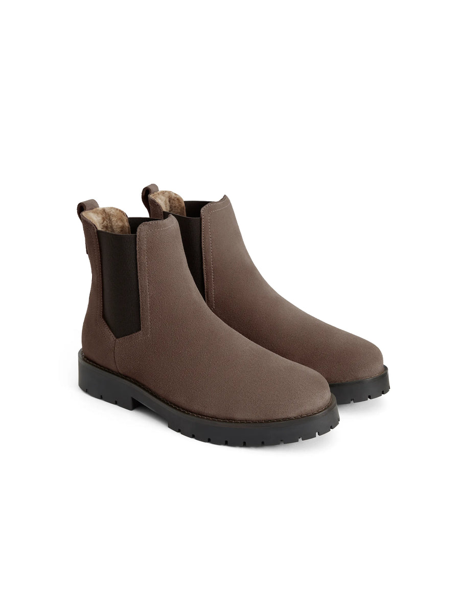 The Boudica - Women's Shearling Lined Ankle Boots - Fog Suede