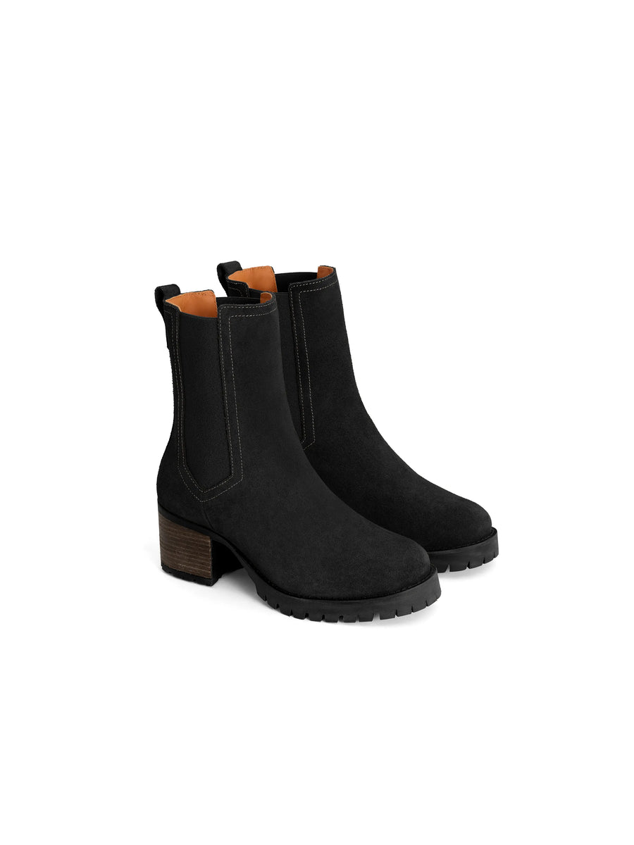 The Boudica - Women's Heeled Ankle Boots - Black Suede