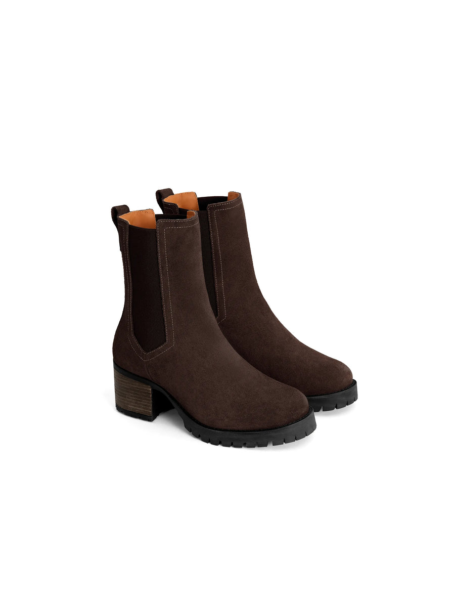The Boudica - Women's Heeled Ankle Boots - Chocolate Suede