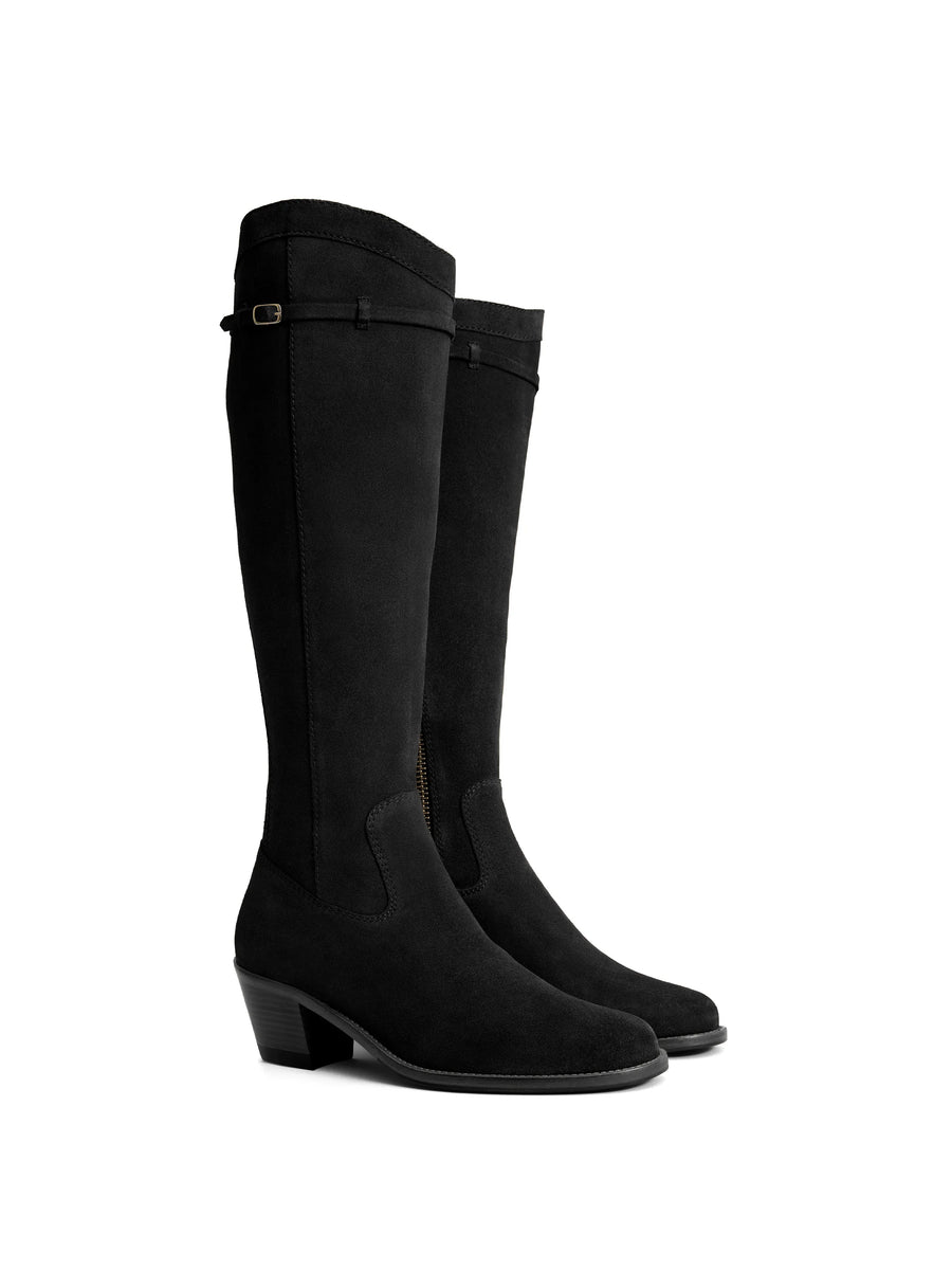 The Kimberley - Women's Knee-High Heeled Boots - Black Suede