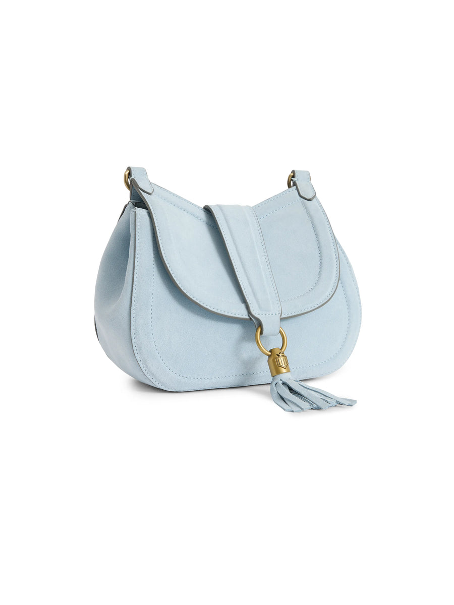 The Langham - Women's Messenger Bag - Sky Blue Suede
