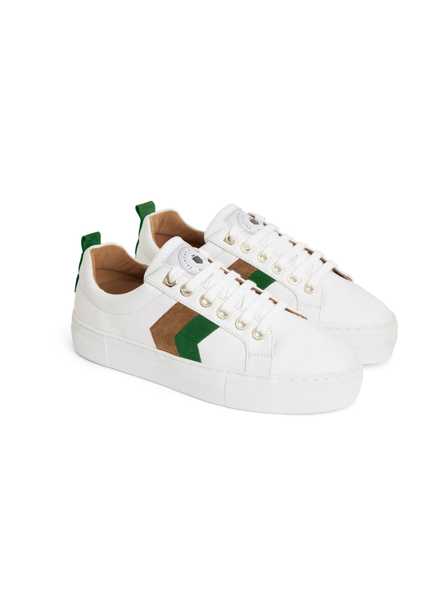The Alexandra - Women's Trainer - White Leather with Clover Green & Tan