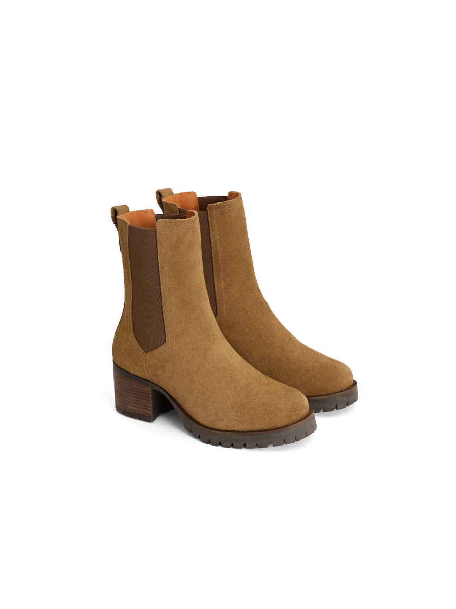 The Boudica - Women's Heeled Ankle Boots - Tan Suede