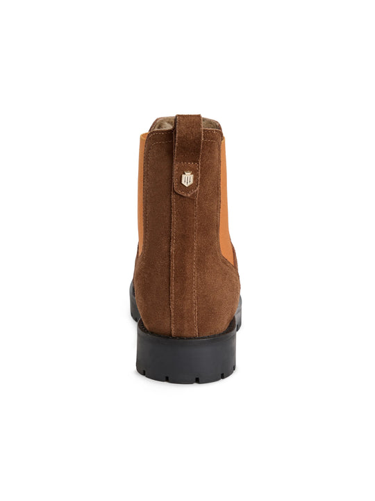 Sheepskin Boudica - Women's Ankle Boot - Tawny Suede with Orange