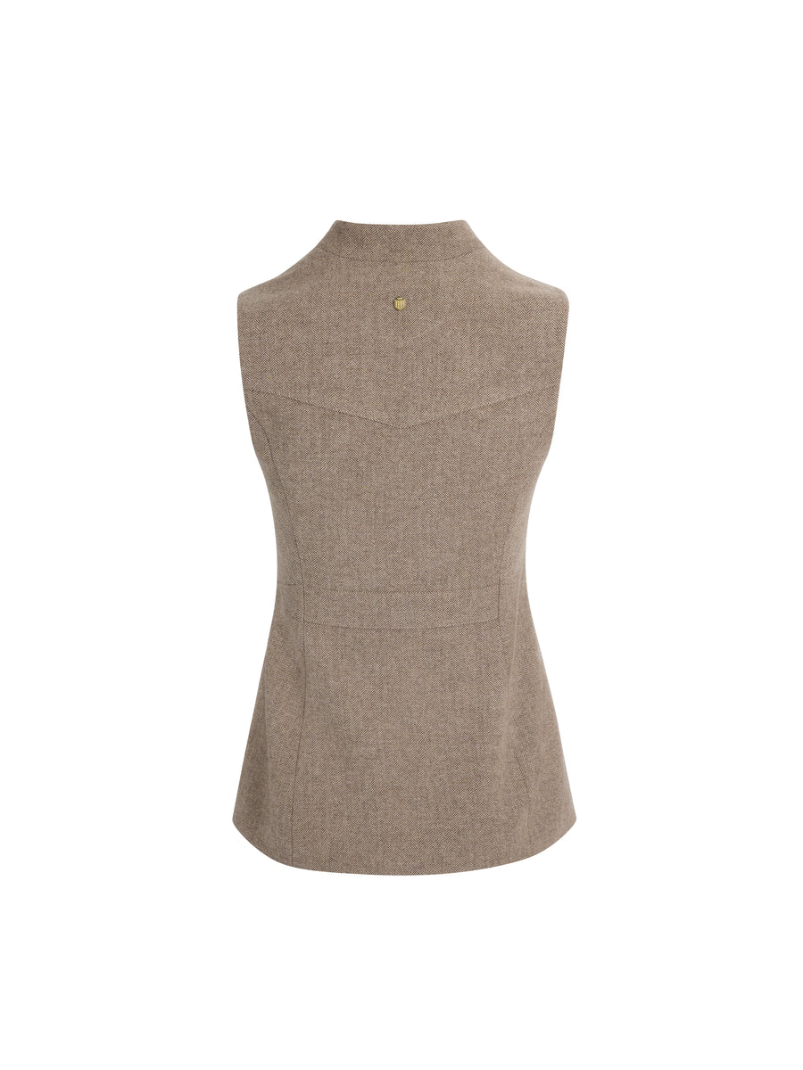 The Eliza - Women's Single Breasted Herringbone Gilet - Driftwood