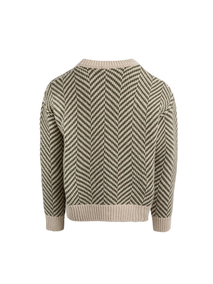 The Evie - Womens Jumper - Moss Green Herringbone Wool & Cashmere