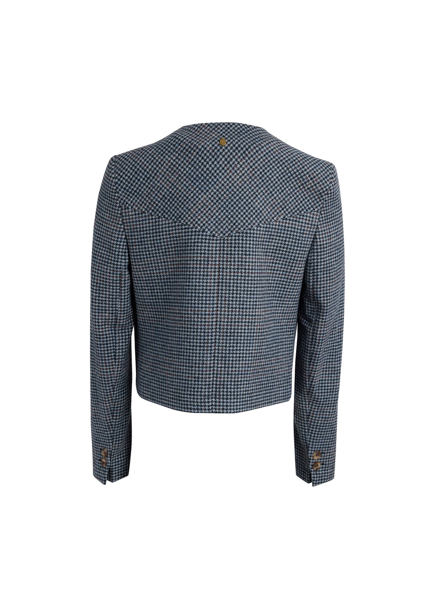 The Felicity - Women's Wool Cropped Jacket - Blue Check
