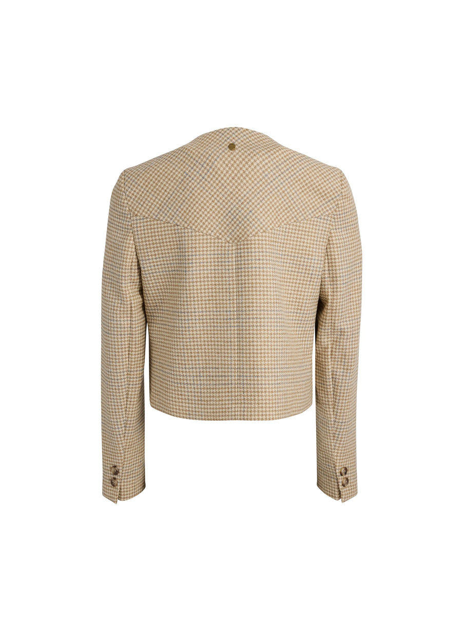 The Felicity - Women's Wool Cropped Jacket - Ecru Honey Check