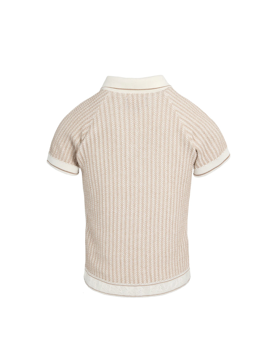 The Mae - Women's Knitted Polo Shirt - Tan & Cream