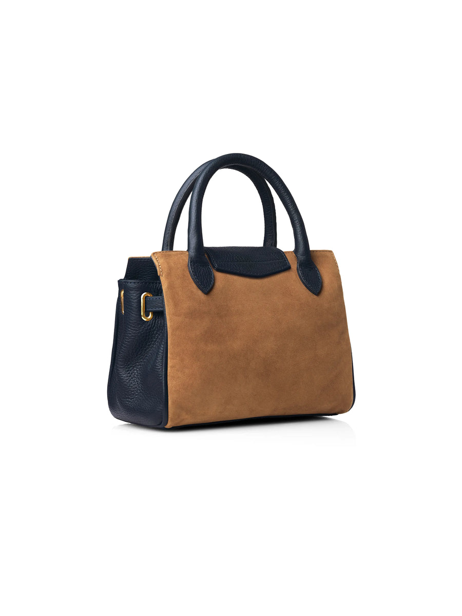 The Windsor - Women's Mini Handbag - Tan & Navy Suede