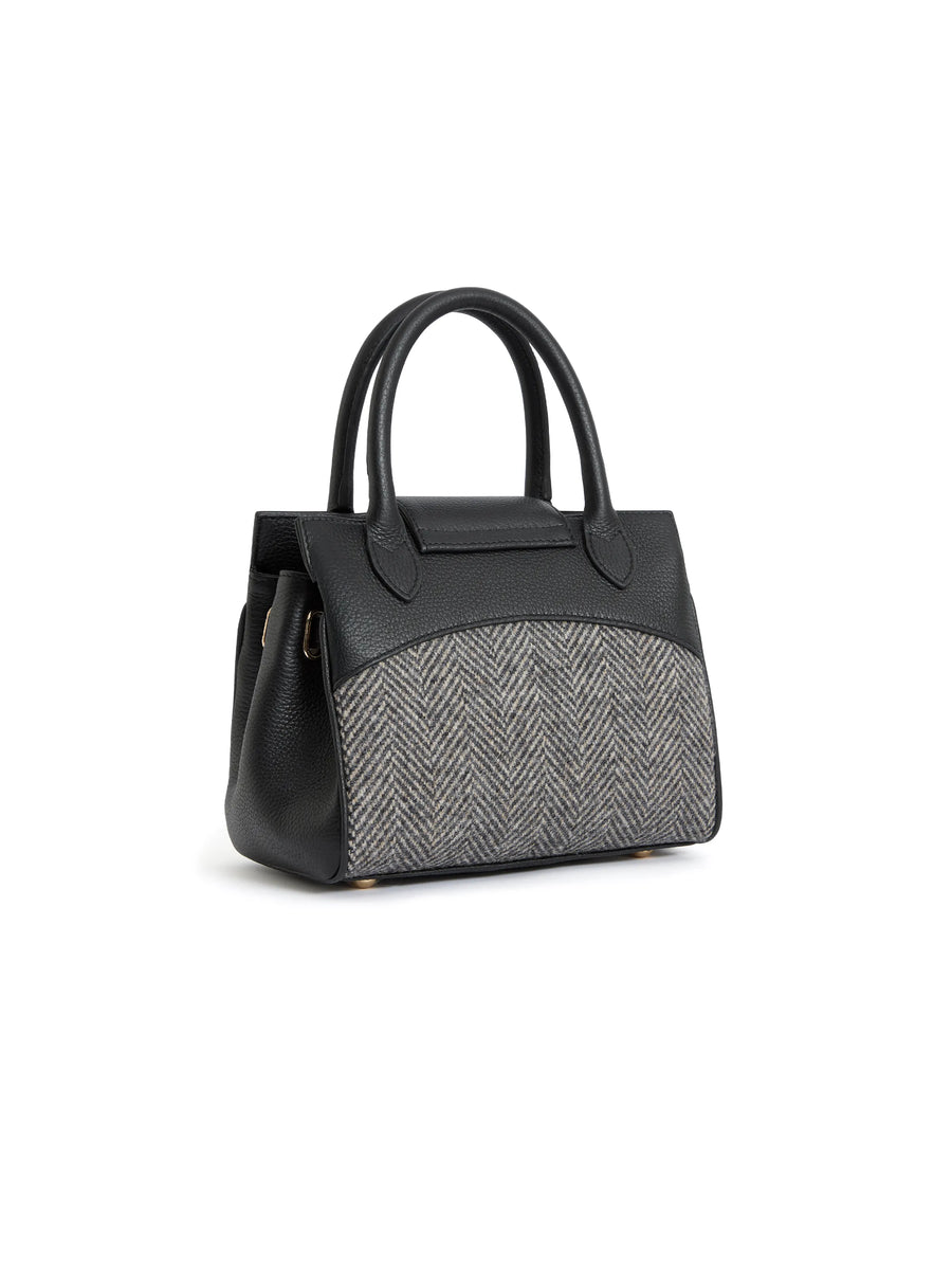 Windsor - Women's Mini Handbag - Black Herringbone Leather