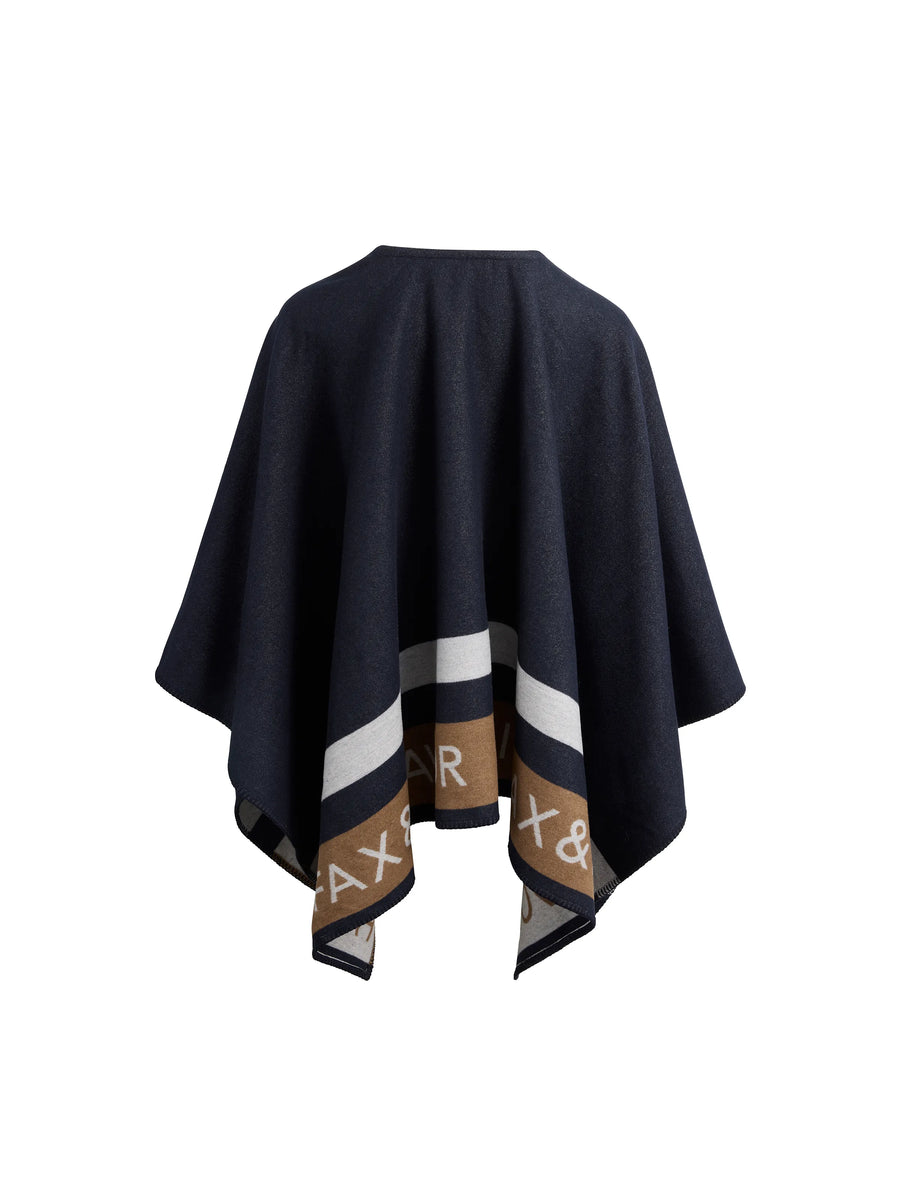 The Rachel - Womens Cape - Navy Tri-Colour Wool