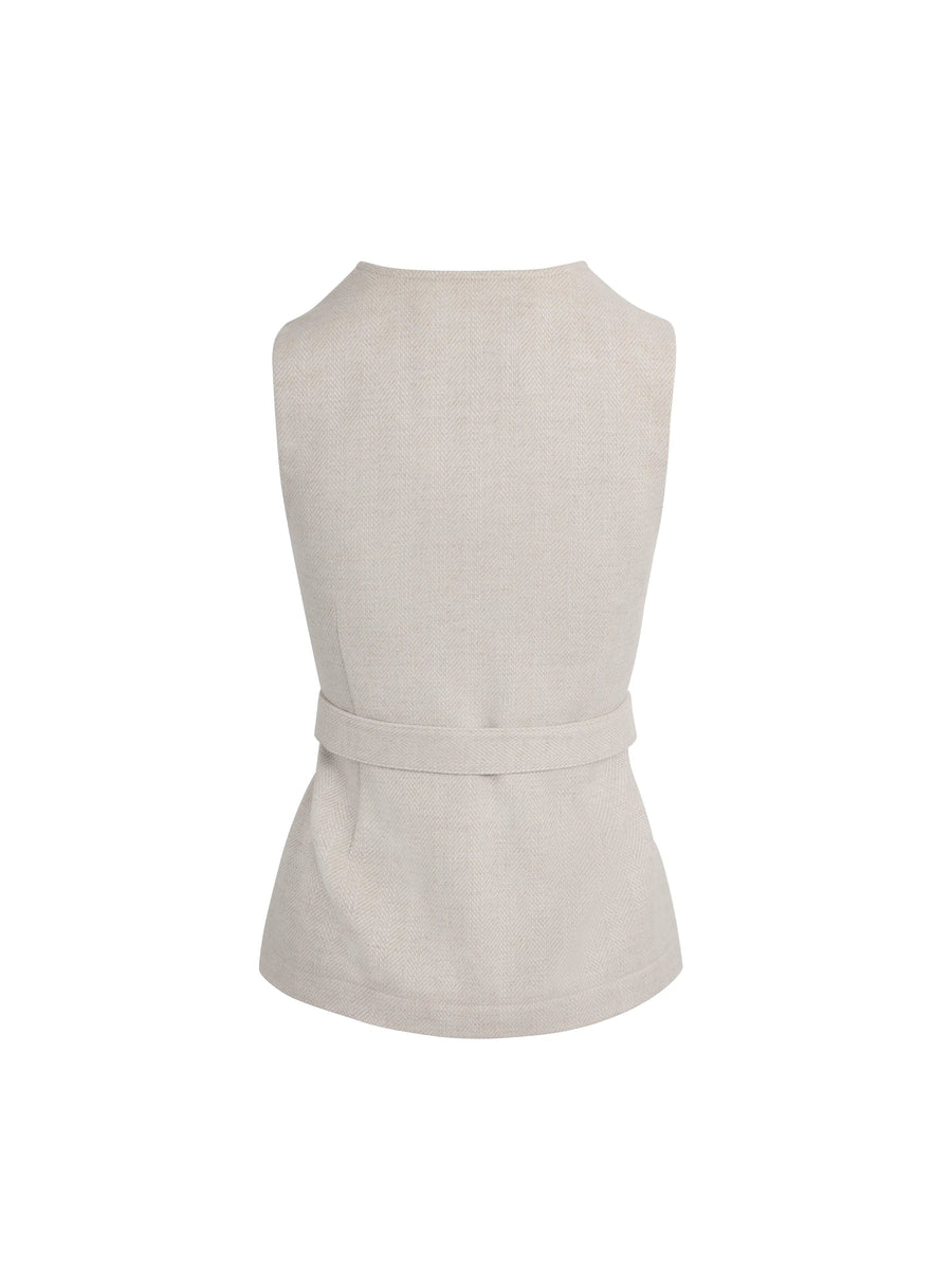 The Etta - Women's Textured Wool Waistcoat - Ecru