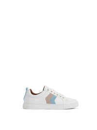 Alexandra - White Leather - Sky Blue & Stone