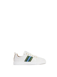 Boston Trainer - White Leather, Clover Green & Sky Blue
