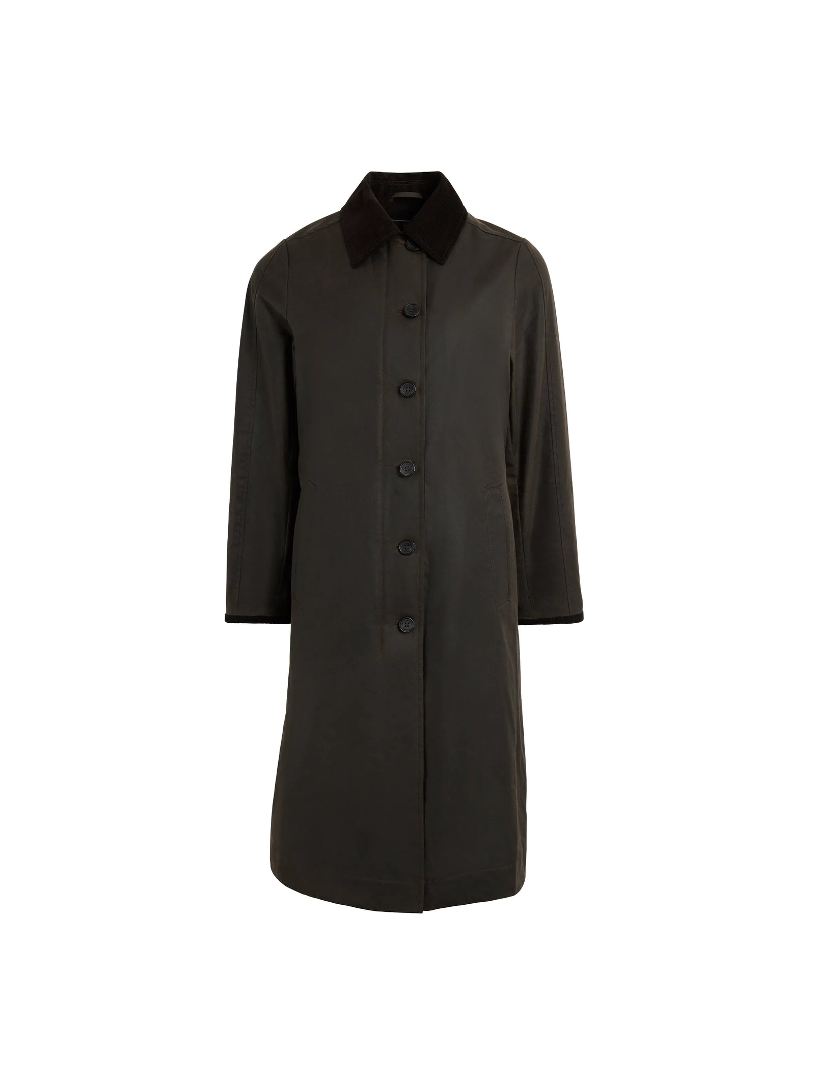 Edith Wax Longline Coat - Dark Khaki