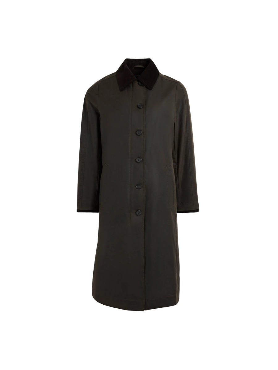 The Edith - Women's Waxed Coat - Dark Khaki