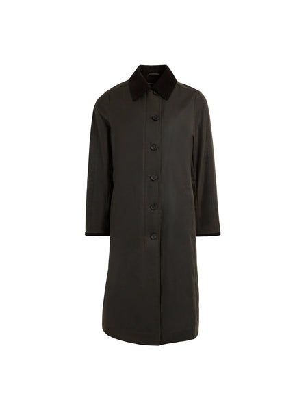 Edith - Women's Wax Longline Coat - Dark Khaki | Fairfax & Favor