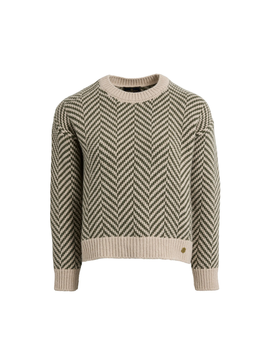 The Evie - Womens Jumper - Moss Green Herringbone Wool & Cashmere