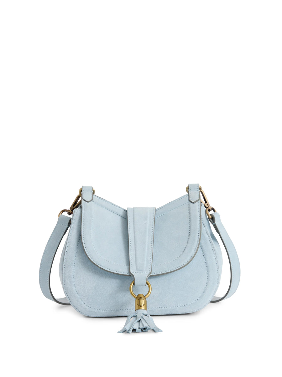 The Langham - Women's Messenger Bag - Sky Blue Suede