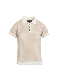 Mae Knitted Polo Shirt - Tan & Cream