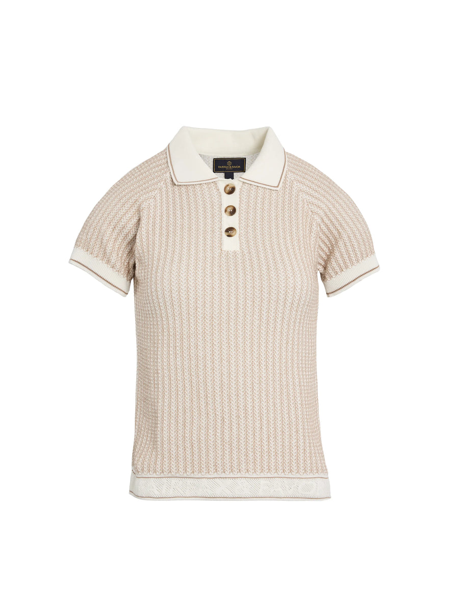 The Mae - Women's Knitted Polo Shirt - Tan & Cream
