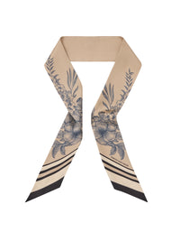Mannington Twill Silk Scarf - Beige & Navy  & Black
