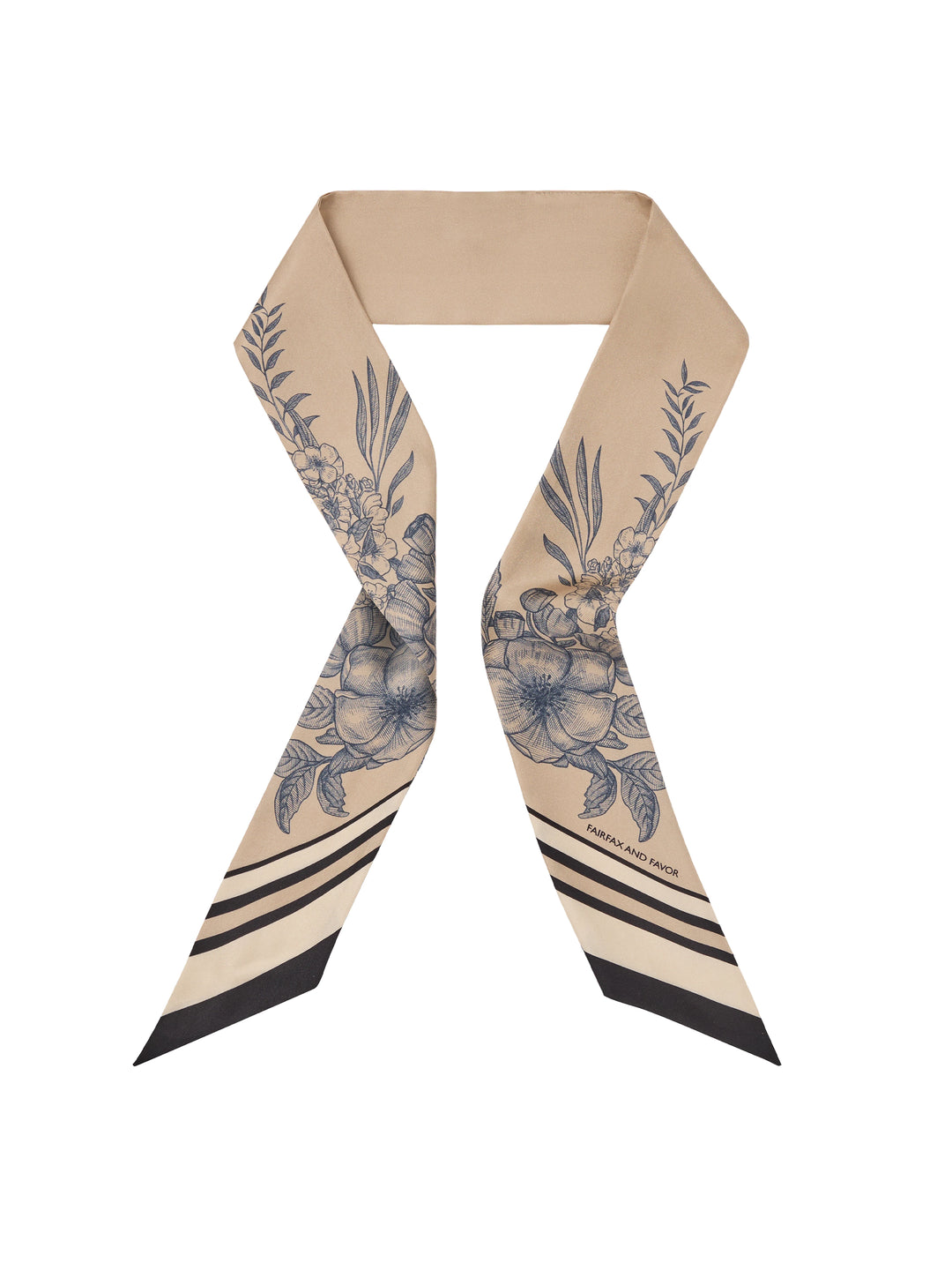 Mannington Twill Silk Scarf - Beige & Navy  & Black - Soft Accessories