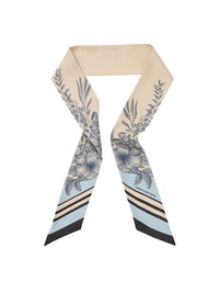 Mannington Twill Silk Scarf - Off White, Navy & Sky Blue (Limited Edition)