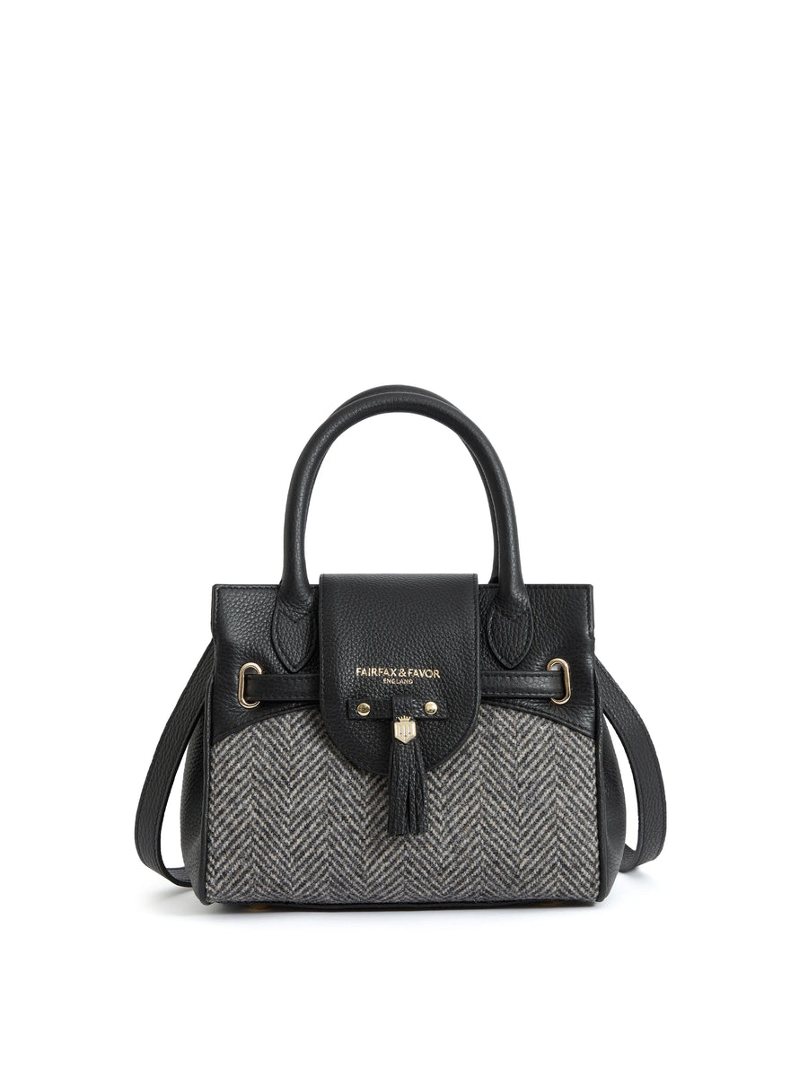 Windsor - Women's Mini Handbag - Black Herringbone Leather