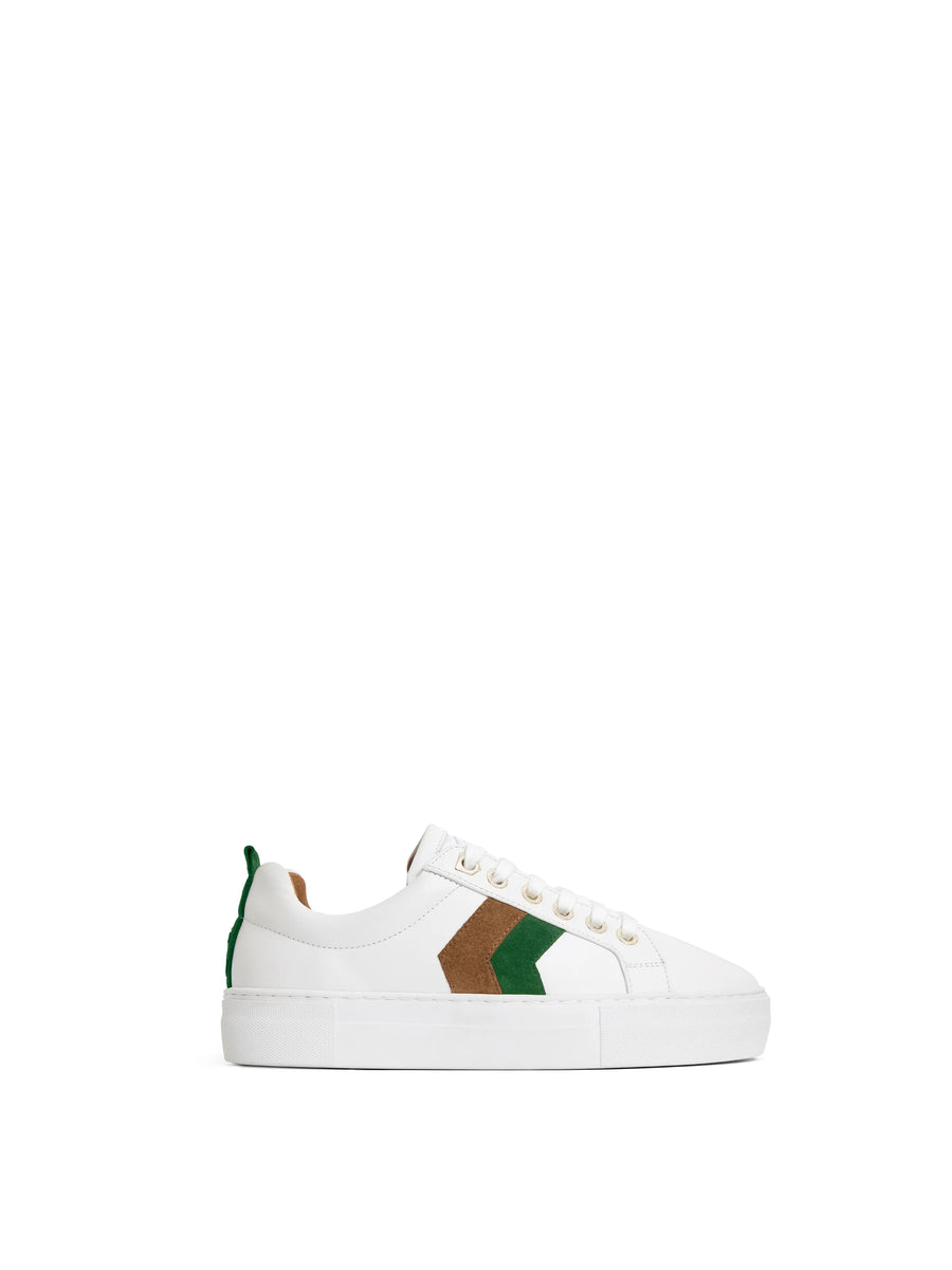 The Alexandra - Women's Trainer - White Leather with Clover Green & Tan