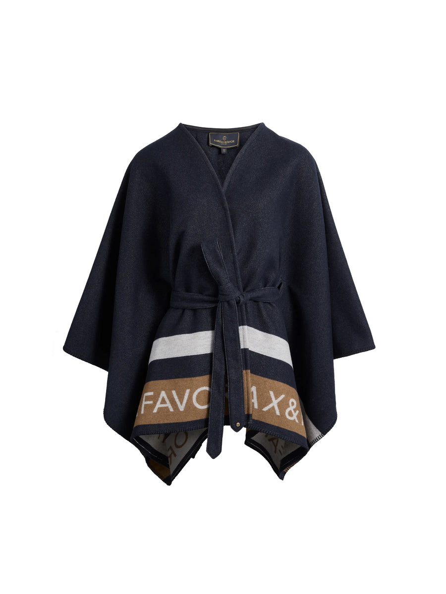 The Rachel - Womens Cape - Navy Tri-Colour Wool