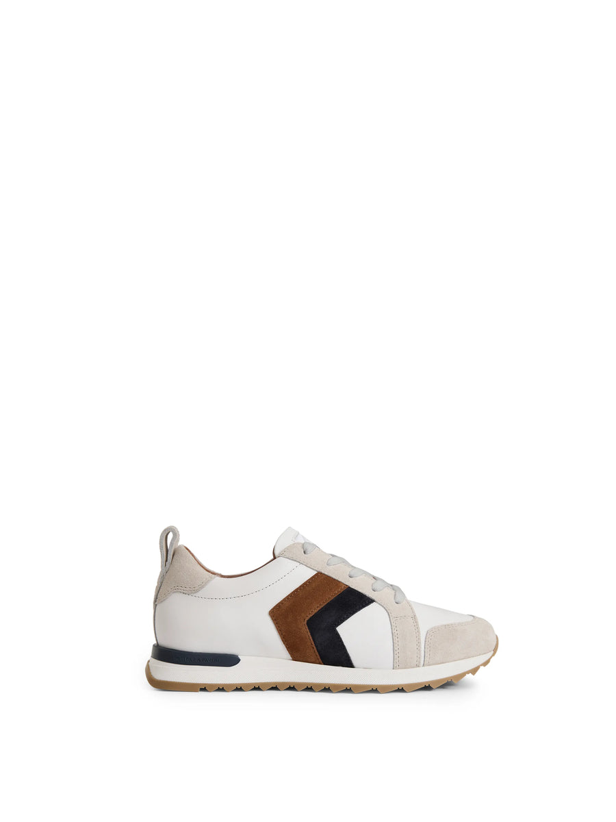 The Xandra - Womens Trainers - White Leather with Tan & Navy Suede