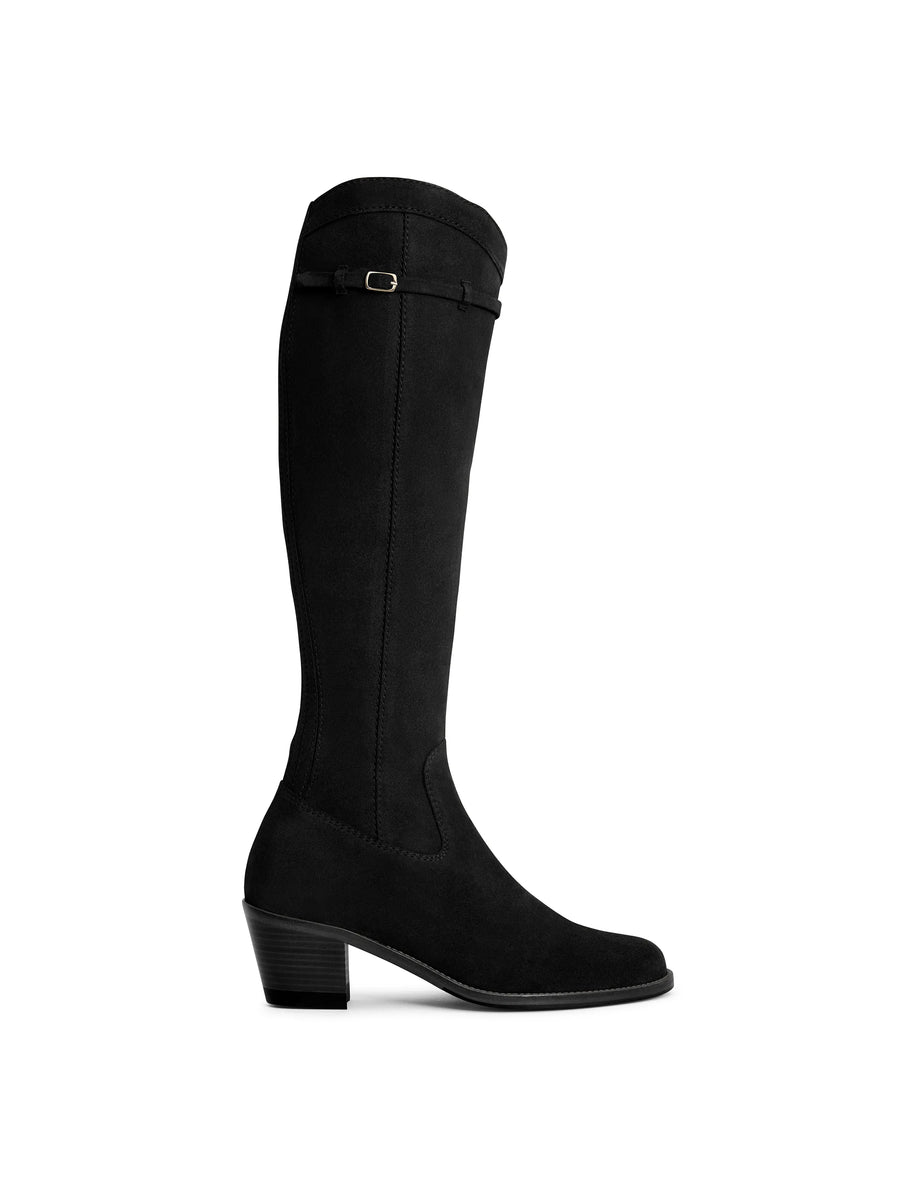 The Kimberley - Women's Knee-High Heeled Boots - Black Suede