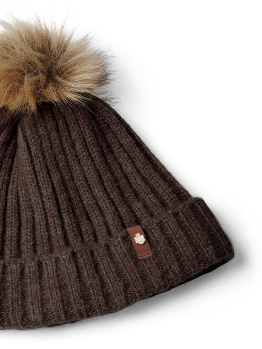 【美品】SHOMKA wool hat chocolate 54cm Bobble Hat - Women's Woolly Hat - Chocolate Wool | Fairfax & Favor