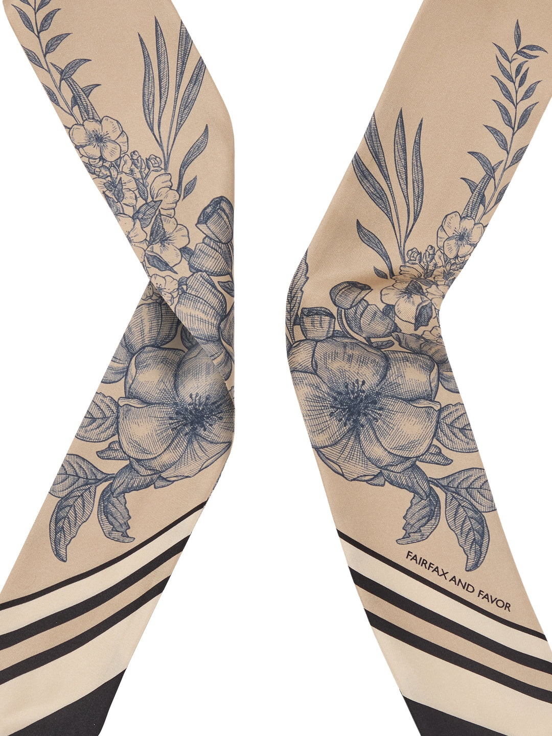 Mannington Twill Silk Scarf - Beige & Navy  & Black - Soft Accessories