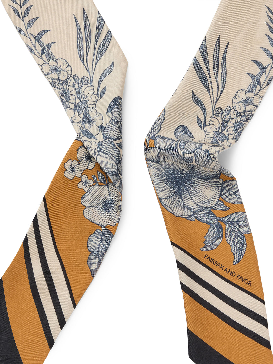Mannington Twill Silk Scarf - Off White & Navy & Orange - Soft Accessories