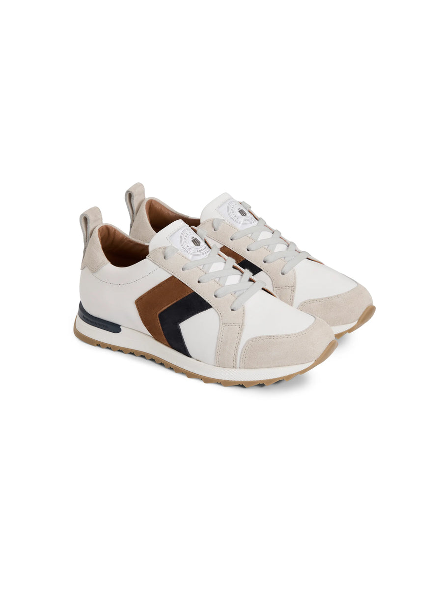 The Xandra - Womens Trainers - White Leather with Tan & Navy Suede