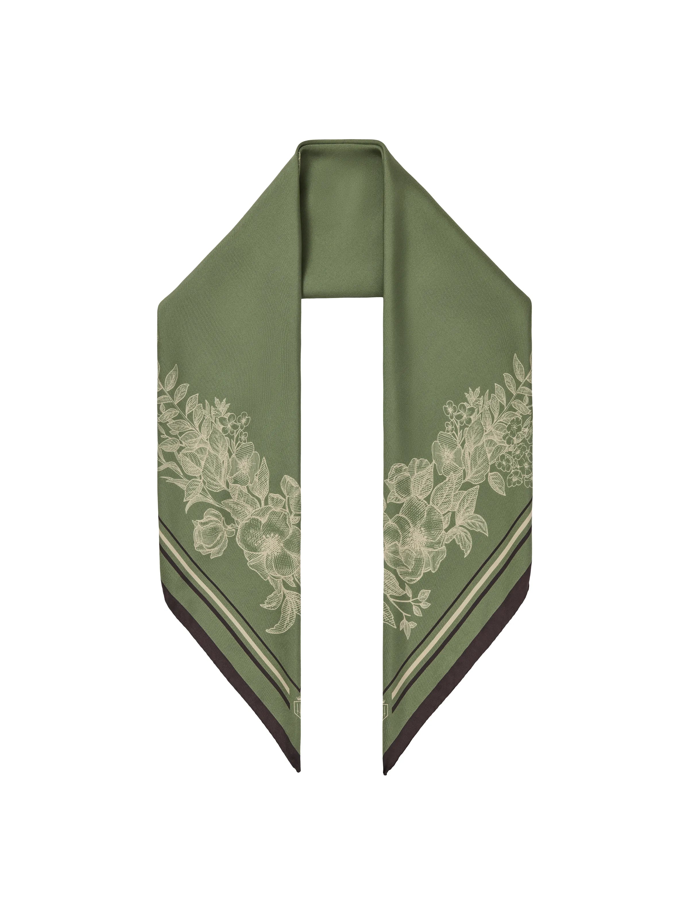 Mannington - Women's Silk Scarf - Green, Off White & Black