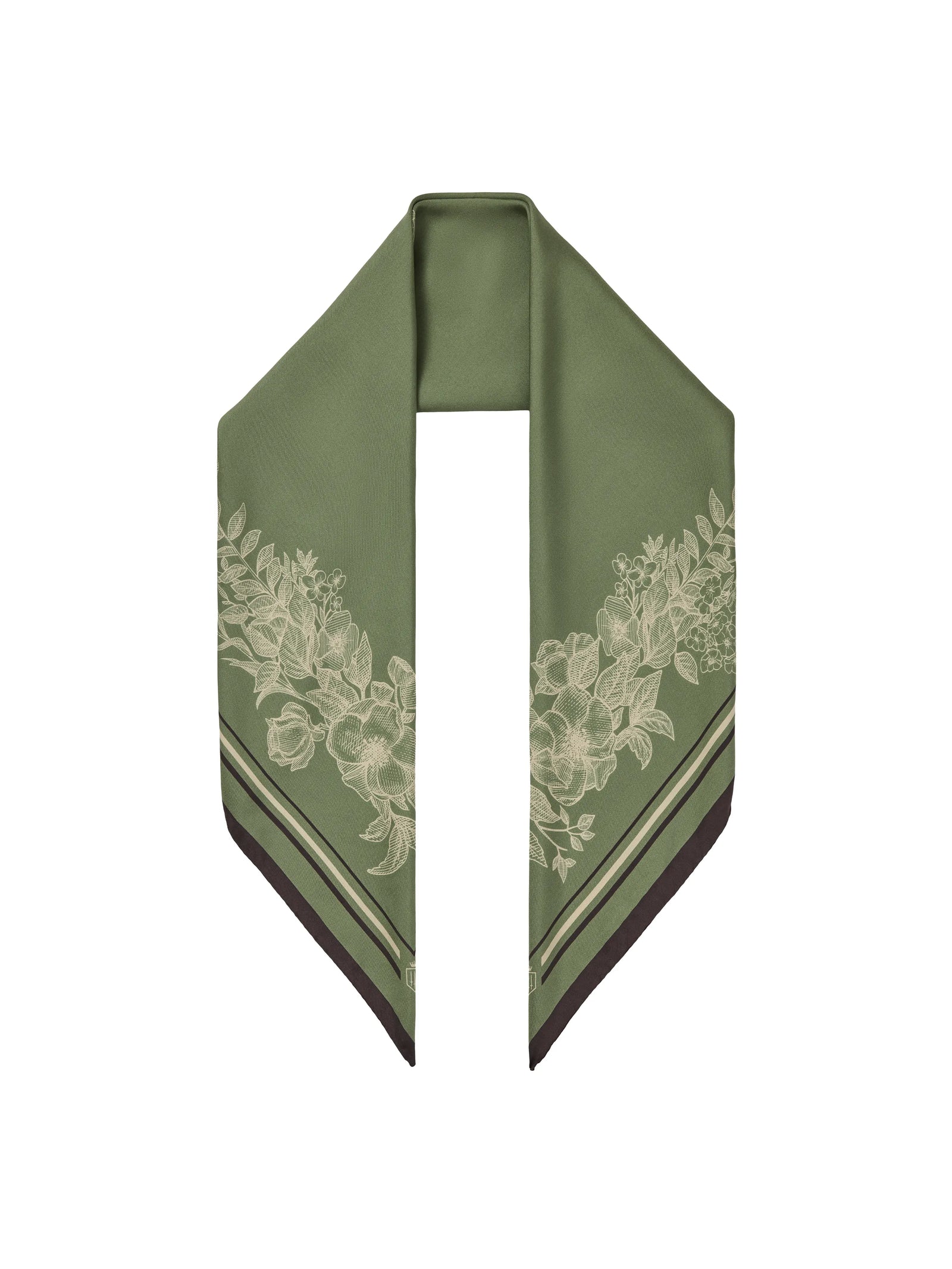 Mannington Silk Scarf - Green, Off White & Black