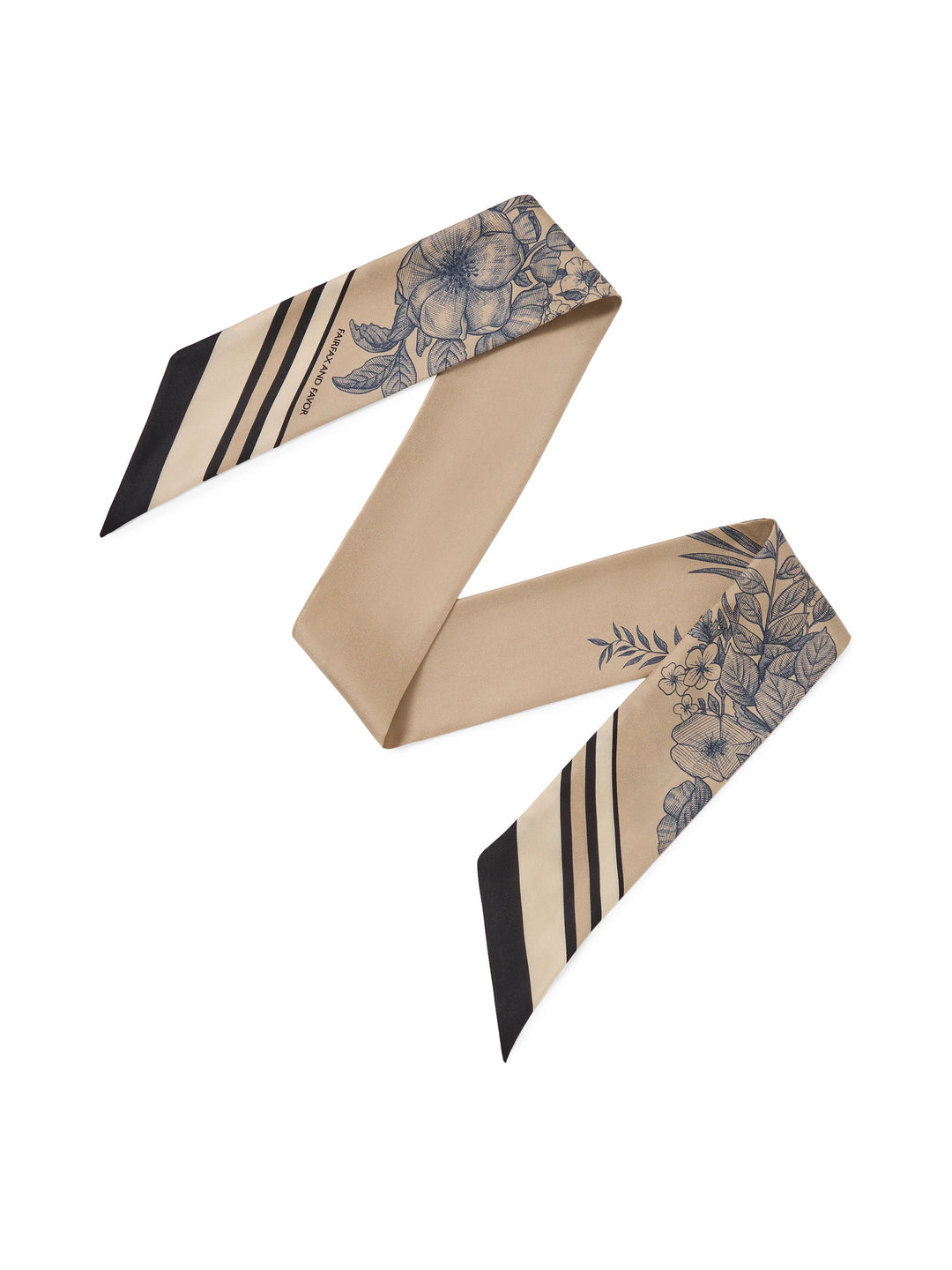 Mannington Twill Silk Scarf - Beige & Navy  & Black - Soft Accessories