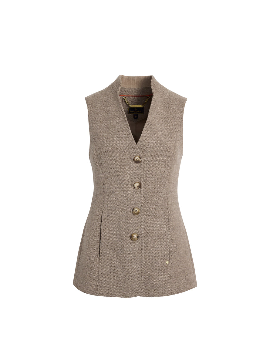 The Eliza - Women's Single Breasted Herringbone Gilet - Driftwood
